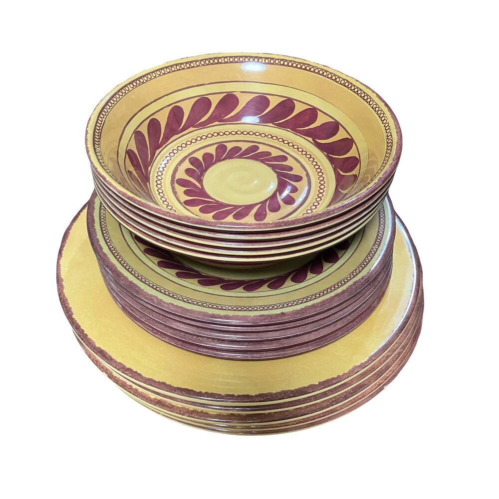 Target Home 15 Piece Dinnerware Set Melamine Boho Mustard Maroon Faux Stoneware